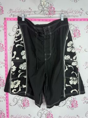 PALM WAVE shorts swim black Floral-Panel Men’s Board Shorts